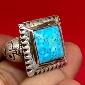 Vintage Old Beautiful Tourquise Stone Solid Sliver Ring Tibtean